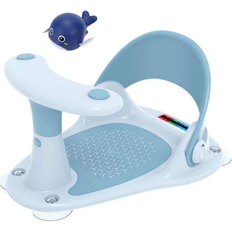 Baby Bath Seat, Baby Bath Seat for Sit-Up, Baby Bath Seat, Baby Bath Seat for 6-36 Months, Water Thermometer - Soft Non-Slip Mat - with 4 Secure Suction Cups Provide Back Support (BLUE)