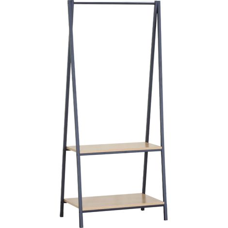 Rebecca Mobili Appendiabiti in Metallo Stand Porta Abiti con 2 Ripiani Nero Beige (1/5)