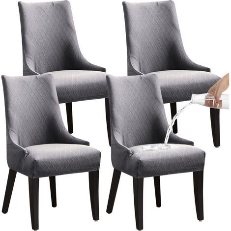 LINGUISTIC WATERPROOF RETRACTABLE CHAIR COVER 4 PIECES - LIGHT GREY, housse de chaise universelle, moderne et durable, convient pour la maison, l'hôtel, le restaurant, le banquet et la cuisine
