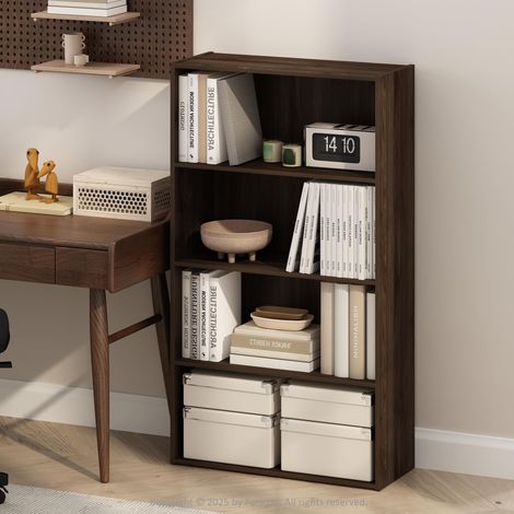 Étagère, Bibliothèque À 4 Niveaux avec Étagère Ouverte, 24 x 60 x 106 cm, Idéale pour Le Salon, La Chambre Ou Le Bureau, Noyer Columbia. (1/5)