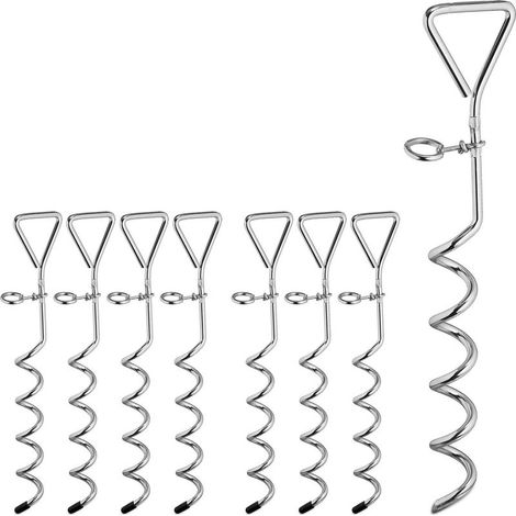 Spiral ground anchor set, 8 pieces, corkscrew-shaped, for steel dog trampoline tents, 42 cm, silver (1/5)