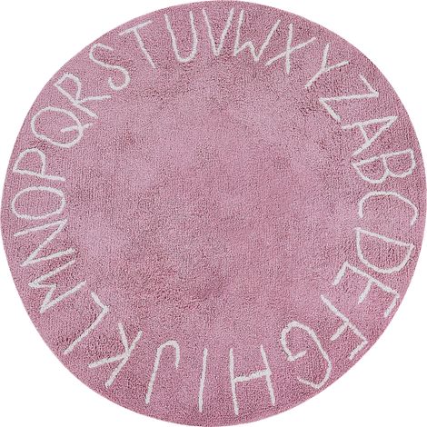 Alfombra de algodón redonda ø 120 cm hecha a mano infantil decorativa con alfabeto rosa Vurgun