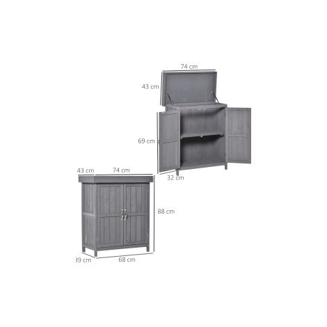 Meuble de rangement de jardin en pin sylvestre, double porte, 2 compartiments, gris foncé, 74x43x88cm (1/5)