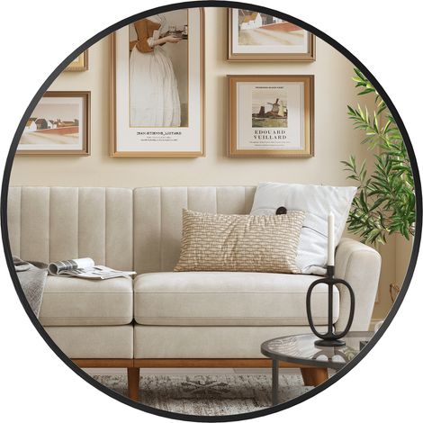 Songmics – Miroir rond noir 50 cm – Cadre en métal – Installation facile – Réflectivité 90% – Pour salle de bain, salon, chambre, couloir (1/5)