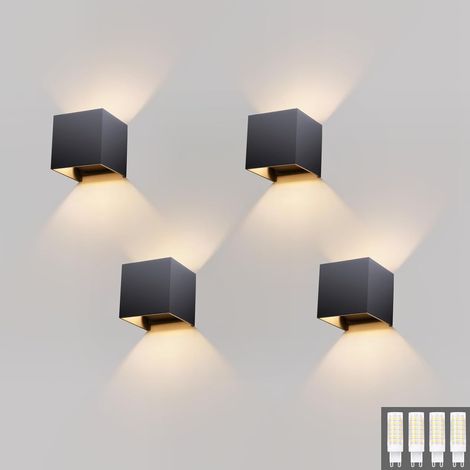 4 Pcs Appliques Murales Interieur/Exterieur 9W, Nior Lampe Murale LED Blanc Chaud 3000K Moderne Applique Murale pour Chambre Maison Couloir Salon (G9 LED ampoule Inclure) (1/5)