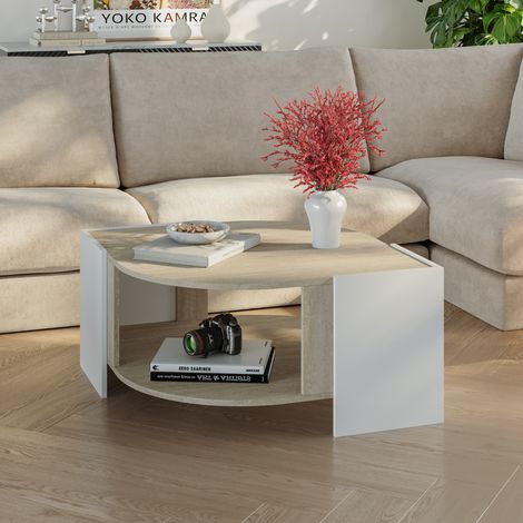 Couchtisch Klipsari 75x75x40 cm Weiß/Travertin [en.casa]