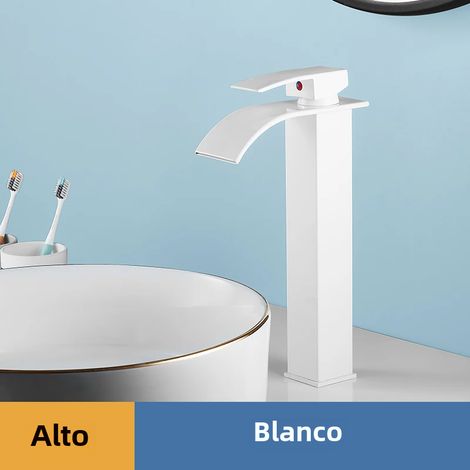 Robinet d'eau chaude et froide moderne en acier inoxydable, à poignée unique (blanc - long)