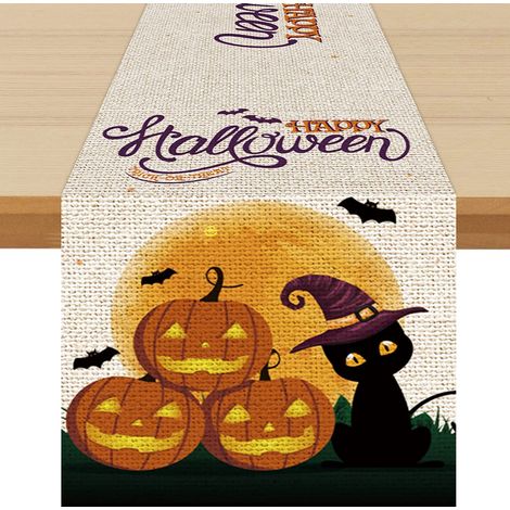 Nappe en lin pour Pâques, Halloween, citrouille et chauve-souris, décoration intérieure et extérieure, coton et lin. (1/4)