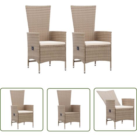 The Living Store Gartenstühle 2 Stk. mit Auflagen Poly Rattan Beige - Gartensessel - Gartenmöbel - Outdoor Möbel - Lounge Chair - Relaxsessel (1/5)