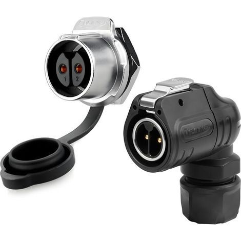 Conector LP20 de 90°, impermeable, de 2 pines, conexión rápida, enchufe macho en ángulo recto, toma de un solo orificio, conector circular eléctrico para exteriores para equipos industriales (1/4)