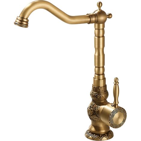Grifo de lavabo giratorio vintage retro de latón macizo para lavabo de encimera (1/5)