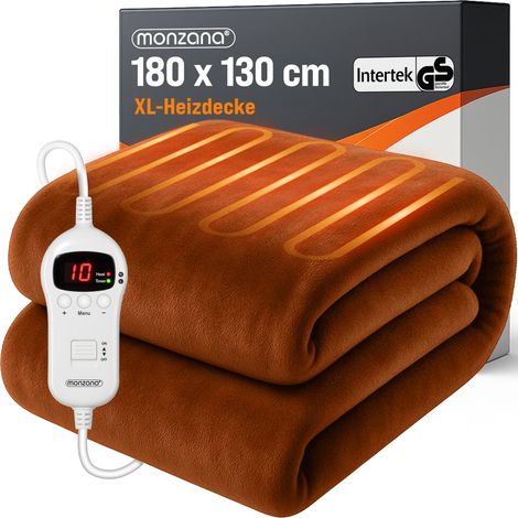 Monzana Manta eléctrica de suave vellón con 10 Niveles de calor Temporizador y controlador LED180x130cm