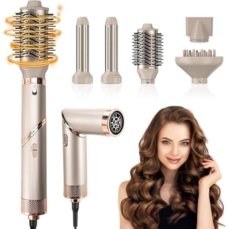 en 1 Brosse Soufflante, 1000W Air Styler, Seche Cheveux, Boucleur a Air, Thermal Brush, Hair Styler Avec 5 Accessoires, 3 Températures, Brosse Lissante pour Sécher, Boucler, Lisser