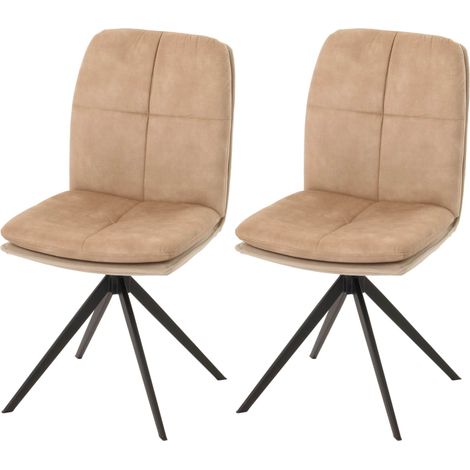 Lot de 2 chaises de salle à manger HWC-M68, fauteuil de cuisine, pivotant Auto-Position, métal tissu/textile beige (1/5)