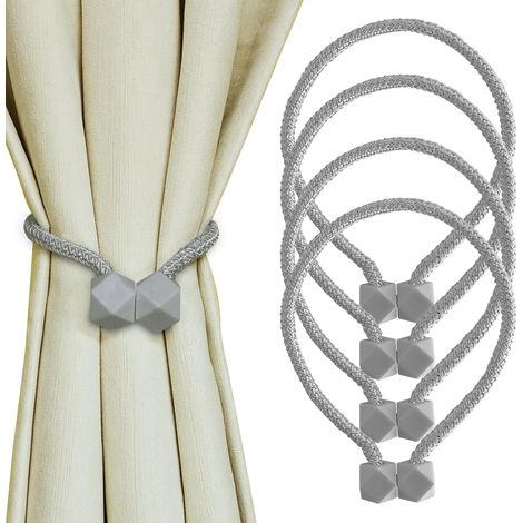 Lot de 4 embrasses de rideaux magnétiques grises - Pour rideaux - Clips de corde - Moderne - Tricoté à la main - Pour salon, extérieur, bureau