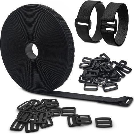 Attache Volet Roulant de 10m Avec 50 Boucles, Attache Cable Scratch de Longueur de Coupe Libre 2 Cm de Large, Rislan Fixation Noir pour Bureau à Domicile et Jardin (1/5)