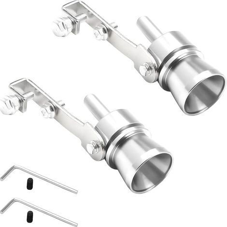 Sifflet d'échappement de voiture 2 pièces, sifflet turbo de tuyau d'échappement de voiture en alliage d'aluminium, silencieux d'échappement turbo pour tous les modèles de véhicules (argent) (1/4)