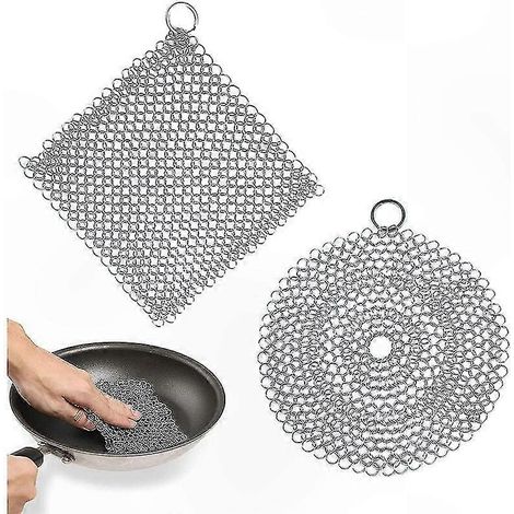 Nettoyant maille inox pour poêle en fonte, grille barbecue et cocotte, grattoir à chaîne résistant, 49g, récureur universel (1/3)