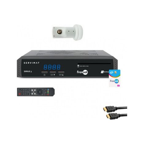 Pack SERVIMAT Récepteur TV satellite HD + carte Fransat PC7 + Câble HDMI + LNB Single