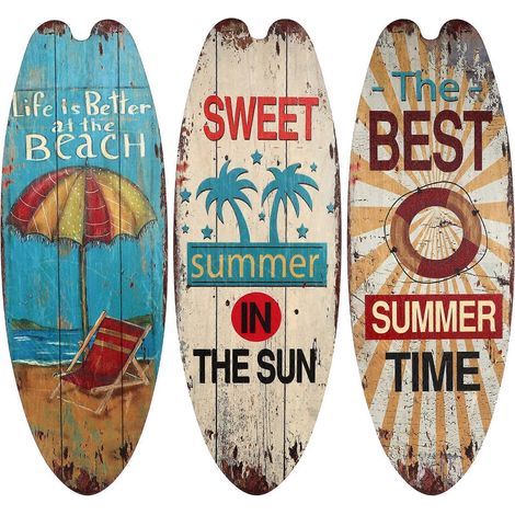 Lot de 3 panneaux décoratifs suspendus en forme de planche de surf, thème plage, pour bars et clubs.-45.00X16.00X0.50CM (1/3)