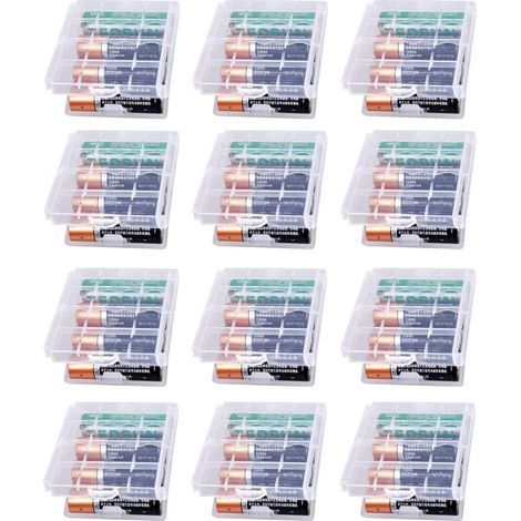 Lot de 12 Boîte à Piles en Plastique, Boîte de Rangement pour Piles et Batteries Rechargeables, Boîte à Piles pour AA et AAA (Transparent) (1/5)