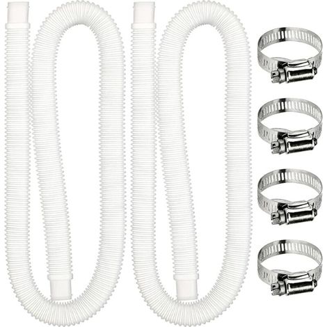 Tuyau de rechange pour filtre de piscine, 1,5 m avec 4 colliers de serrage métalliques, pour piscines hors sol, lot de 2 (transparent) (1/4)