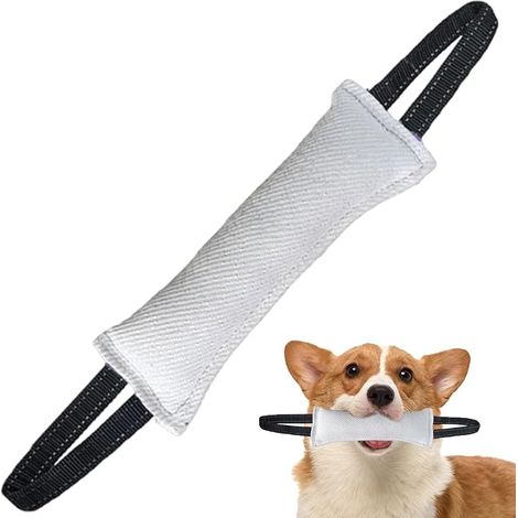 Dog Draught Excluder, 30 cm White, Heavy Reinforced Fabric Chew Toy, Sausage Toy with Handles for Shooting, Training and Canine Entertainment