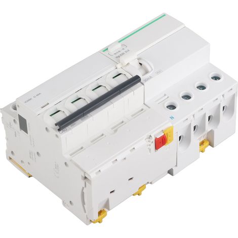 Disjoncteur miniature PA66 à enveloppe ignifugée, 4 pôles et neutre, avec protection contre les fuites de courant, 400 V CA, 16 A (1/5)