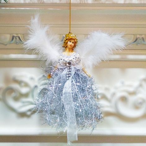 Angel - Décoration Pendante Pour Arbre De Noël - En Tissu Et Plumes - 22 x 13 cm - Or Argent Rouge Rose Bleu - 1 Pièce