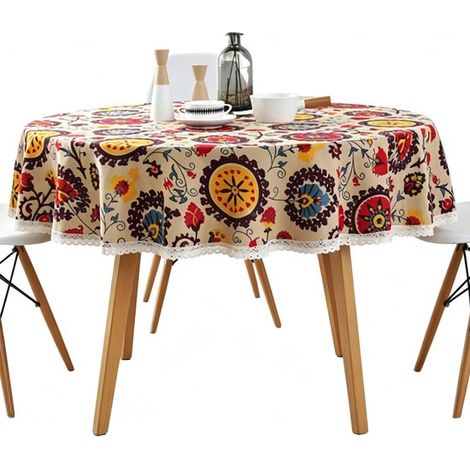Nappe ronde Ø 150 cm en toile cirée, surface lavable et décorative, pour table intérieure et extérieure, jardin et repas quotidiens (1/5)