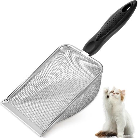 2 teilige Katzenstreuschaufel Schaufel mit langem Griff Edelstahlgewebe Tiefe Schaufel Trennt Katzenstreu und Katzenkot Arten von Katzenstreu Sch (1/5)