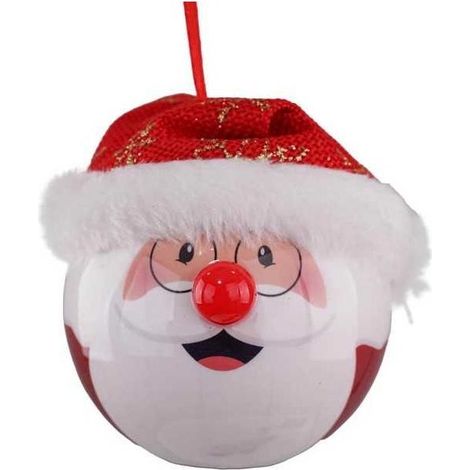 Kaemingk 488421 Pallina di Natale luminosa con decorazione Babbo Natale 8 cm colore Rosso