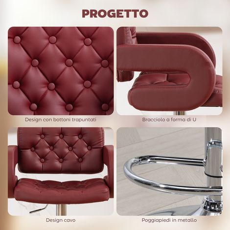 Tabouret de bar ajustable en hauteur rouge simili cuir, dossier et accoudoirs intégrés avec repose-pieds (1/5)