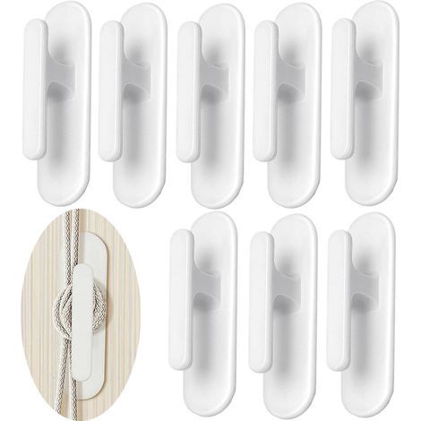 Lot de 8 crochets de cordon de store auto-adhésifs, collés au support de corde de store vénitien mural, crochets auto-adhésifs pour store de porte, crochets de cordon de store adhésifs blancs pour la (1/5)