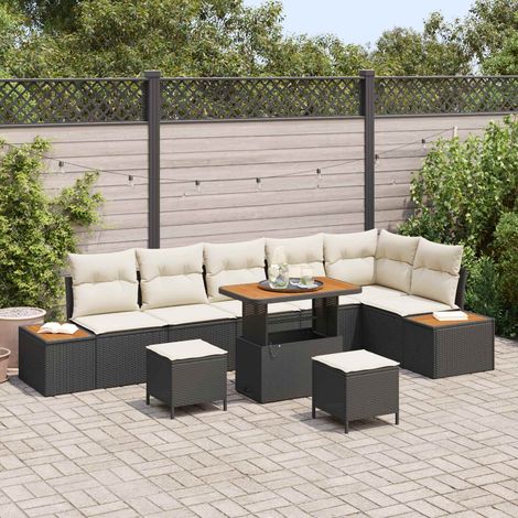 Salon de Jardin Modulable en Résine Tressée avec Table Réglable Noir et Crème 9 pcs - PANGIVO (1/5)