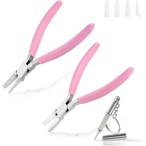 Set de 2 Pince à Lunettes à Mâchoires Nylon Rondes et Plates, Avec Ressort, Tournevis de Réparation, Mâchoires de Rechange, Acier Inoxydable, Pour Ajuster les Montures (1/5)