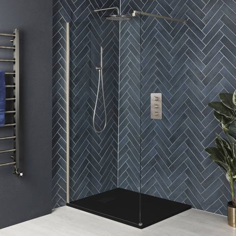 Hudson Reed Harting - Douche Italienne avec Receveur à Effet Texturé Anthracite - 90cm x 90cm - Nickel Brossé (1/5)
