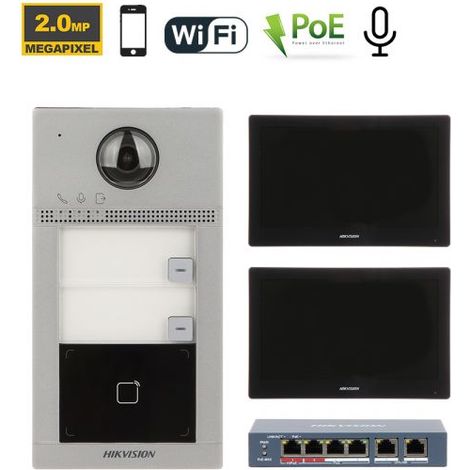 Hikvision Videocitofono senza fili Wi-Fi IP + Posto esterno DS-KV8113-WME1 + Monitor 10" DS-KH8520-WTE1 + Switch DS-3E0106HP-E Nr.02 Monitor