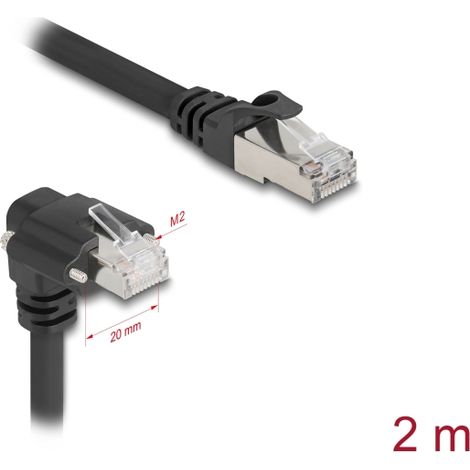 Delock Cable GigE Kamera RJ45 macho 90Â° angulado con tornillos a RJ45 macho Cat.6 S/FTP 2 m negro