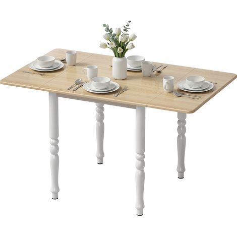 Klappbarer Esstisch für 2–6 Personen, 74–134 cm, ausklappbarer Küchentisch, Stahlbeine, Naturholz