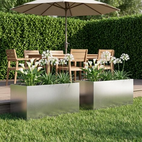 vidaXL Macetero de Jardín 2 uds. Plateado 100 x 50 x 50 cm (1/5)