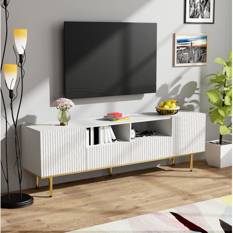 Mobile TV 165 x 36 x 55 cm con 2 vani e 2 cassetti, bianco e dorato DESVIAE (1/5)