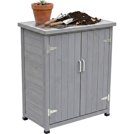Relaxdays Pflanztisch mit Unterschrank, Holz, verzinkte Arbeitsplatte, HxBxT: 90 x 75 x 40 cm, Gartenschrank, grau