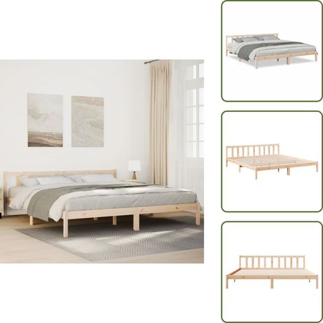 The Living Store Cadre de lit extra long sans matelas 180x220 cm bois massif pin - Cadre de lit extra long (1/5)