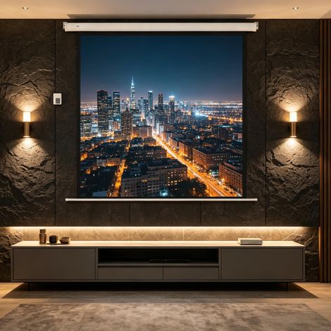 Écran de projection motorisé 85 pouces 4K HD, montage mural ou plafond, livré avec panneau de commande et télécommande pour cinéma maison (1/5)