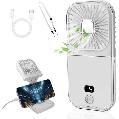 (Blanc) Ventilateur portable, mini ventilateur USB portable avec fonction d'alimentation mobile, 4 vitesses réglables, rechargeable 3000 mAh, ventilat