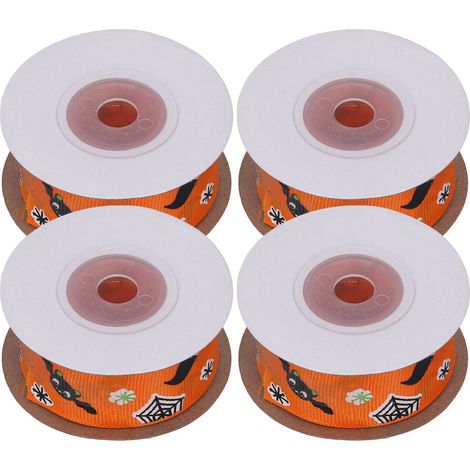 4-teiliges Halloween-Band, 10 Yards (ca. 9,1 m), 1 Zoll (ca. 2,5 cm) breit, Fledermaus-Motiv, ideal zum Verpacken von Geschenken und für Partydekorationen (1/5)