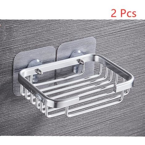 Porte-savon de douche - Aluminium - Argent - Auto-adhésif - 2 pièces - Résistant à l'humidité (1/4)
