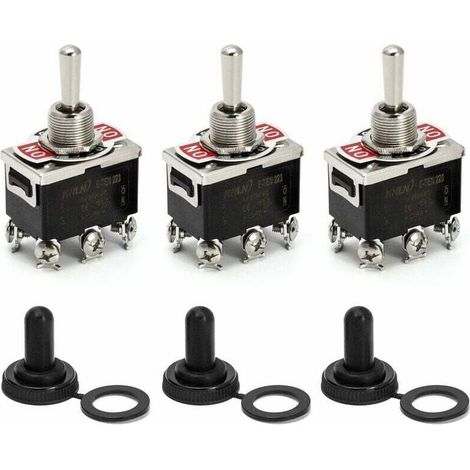 Interruptor basculante, AC380V 15A / AC250V 10A, interruptor de 3 posiciones encendido/apagado/encendido, 6 pines con tapa impermeable negra, 3 unidades -Crezuo
