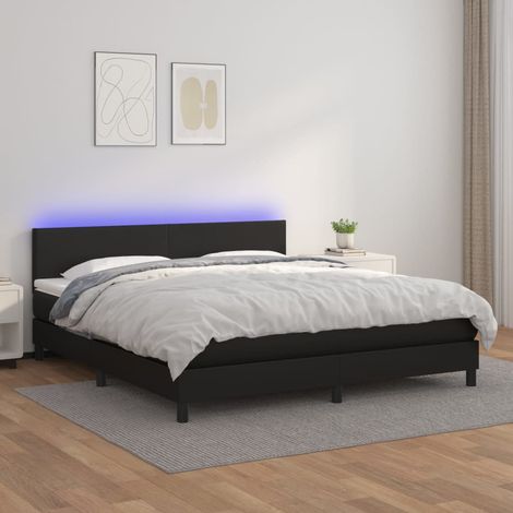 Sommier tapissier avec matelas et LED Lit adulte Contemporain Noir 160x200cm Similicuir 31209 (1/5)